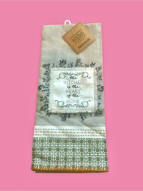 Kirklands Beige and Green Kitchen Towel with Printed Quote